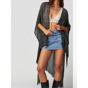 Free People One Size Gray Grunge Boho Dark Gray Long Duster Kimmy Kimono
